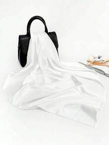 1 buah Jilbab Satin Kasual Warna Polos untuk Wanita, Aksesori Rambut Minimalis Musim Semi/Panas, Cocok untuk Liburan, Pesta Pantai, dan Pakaian Sehari-hari di Jalanan - Putih - View 3