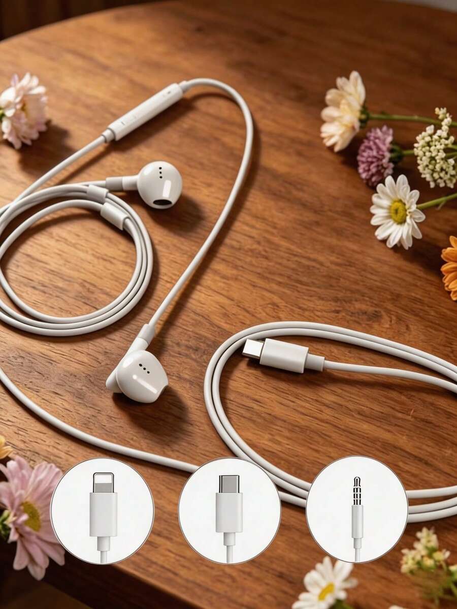 Wired In-Ear Headphones, Compatible With IPhone Interface, Type-C USB-C Plug And 3.5mm Jack, Comfortable Fit, With Microphone, Suitable For Laptop And Mobile Devices - View 1
