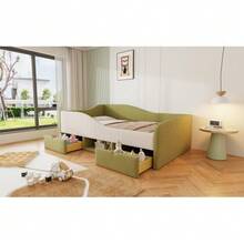 Upholstered Sofa Bed, 90*190cm, Multifunctional Bed, With Two Drawers And Rails - Green - View 3