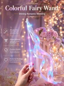 5/10pcs Colorful Wedding Wands, Ribbons, Valentine's Day, 3 Color Flashing Functions, Glowing LED Silk Fairy Wands, Lace Wands With Bells, Suitable For Wedding Reception, Graduation Ceremony, New Year's Eve, Birthday Party (Colorful Light) - Fairy Wand - View 3