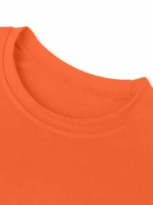 [Halloween] Tween Girl Print Pullover Short-Sleeve Cotton T-Shirt, Student And Young Children's Clothing, Summer Outfit Tops For Kids - Orange - View 6