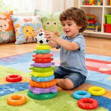 Basketball Spiral Stacking Tower Toy, Colorful Assembly Track Stacking Playset, Early Educational Toy For Toddlers, Color Recognition Developmental Toy, Perfect Birthday Halloween Christmas Holiday Gift, Random Color - Multicolor - View 10