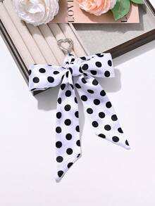 1pc Elegant Faux Pearl Polka Dot Print Ribbon Bow Keychain, Bag Accessory, Car Key Pendant, Party Gift, Daily Accessory - Multicolor - View 9