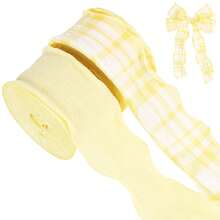 2 Rolls Yellow And Gingham Ruffle Ribbons Chiffon Silk Ribbons Polyester Fabric Trim For Sewing Making Crafts Gift Wrapping Wedding Home Decor DIY (1.5 Inch X 20 Yards) - Multicolor - View 1