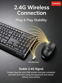Lenovo Wireless Keyboard And Mouse Combo 2.4G Plug And Play Driver-Free Waterproof Splash-Resistant Chocolate Large Key Spacing Keyboard 3-Level Adjustable DPI Ergonomic Office Mouse - View 5