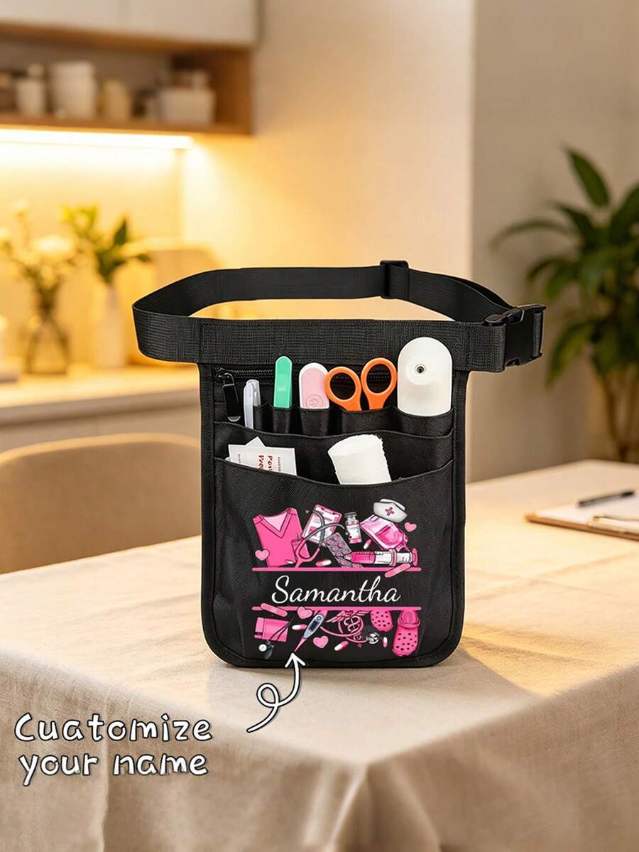 Customizable Personalized Nurse Waist Pack – Cute Pink Tool-Print Organizer Pouch – A Perfect Thank-You Or Work Gift For Healthcare Professionals - Multicolor - View 1