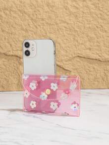Combination Heart Transparent Flower Cute Coin Card Holder - Pink - View 5
