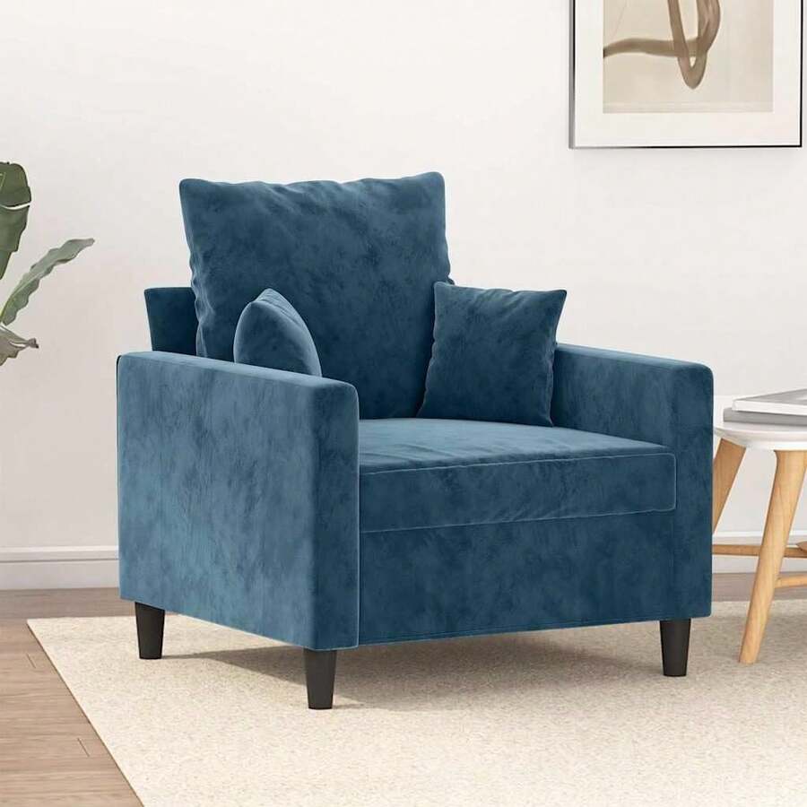 vidaXL Sessel, Sofa Relaxsessel mit gepolstertem Sitz Armlehnen, Fernsehsessel Loungesessel mit Metallgestell, Polstersessel Ruhesessel, Blau Samt - Blau - Übersicht 1