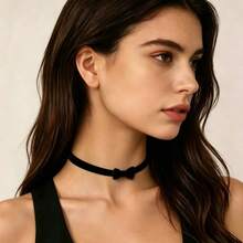 Dark Style Hollow Lace Choker Necklace With Vintage Bronze Frame, Red Rhinestone Teardrop And Black Pendant - Multicolor - View 3
