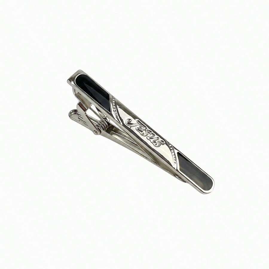 Prendedor De Gravata Masculino Clip Grampo Elegante Luxo - Prateado Jesus - 6cm - Visão 1