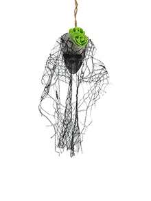 1Pc Halloween Mini Hanging Skull Ghost Decor, Tattered Mesh Skeleton Pendant, Creepy Hanging Ornament For Haunted House, Horror Party Scene Arrangement - Skull - View 11