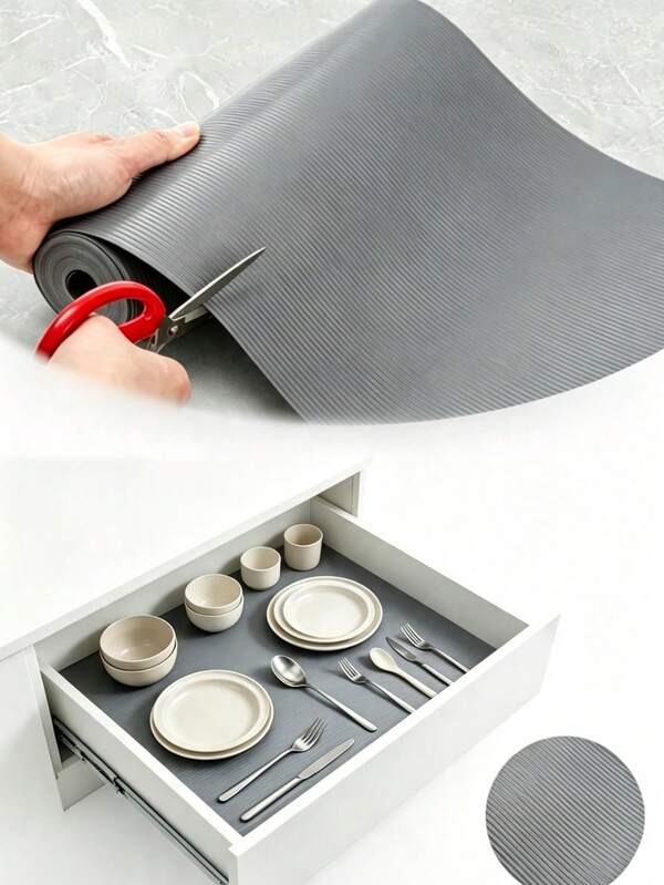 1 Roll Gray Non-Slip Mat, EVA Waterproof Pig Rib Pattern Cabinet Liner, Semi-Transparent Non-Adhesive Drawer Liner, Easy To Cut Cabinet Pad, Suitable For Shelves, Refrigerators, Tables, Cabinets, Kitchens, Racks (11.8 Inches * 59 Inches)