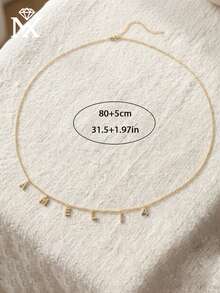 1pc Minimalist Cubic Zirconia Gold Letter Waist Chain, Customized Simple Letter Name Waist Chain, Copper Letter Waist Chain, Fashion Gift For Mother, Friend - Golden - View 4