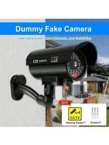 1pc Solar Powered Simulated Security Camera, Anti-Theft Anti-Intrusion, Light Waterproof, Red LED Flashing, Free CCTV Sticker - Multicolor - View 6