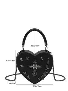 Women's Halloween Gothic Heart Mini Crossbody Bag, Y2K Punk Cross Skull Chain Handbag, Alt Style Party Evening Shoulder Bag - Black - View 4