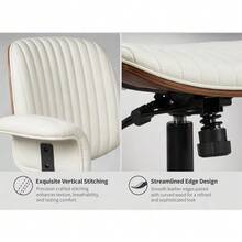 Home Office Desk Chair, Leather Ergonomic Computer Chair With Wheels And Oak Armrests, Height-Adjustable Swivel Office Chair For Executives - Beige - View 3