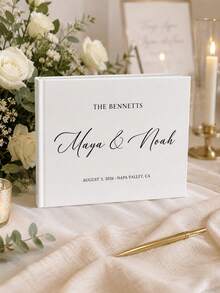 Personalized Gold Foil Text Wedding Guest Book, Customized Scrapbook, Customized Signature Book, Wedding Keepsake Album, Bridal Shower Gift/Bachelorette Party Gift/Decoration - Multicolor - View 4