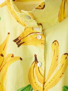 Jaket Kemeja Wanita YROOE Musim Gugur/Dingin Motif Pisang Kuning Kerah Tegak Lengan Panjang Mengembang Tali Serut Samping Model Pendek Longgar - MultiWarna - View 5