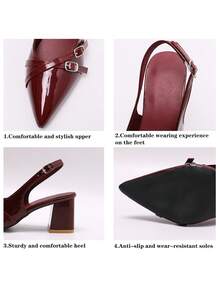 Women's Elegant Chunky Heel Banquet Shoes, Wedding Shoes For Brides, Suitable For Cheongsam And Formal Dresses, All-Season Bridal Shoes, Fashion Bridesmaid Shoes, Mid-Heel Low Vamp Pointed-Toe High Heel Pumps - Burgundy - View 9