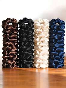 24 piezas de anillos para el cabello de satén de gran tamaño, clásico y versátil en cuatro colores, sin daño al cabello, alta elasticidad, estilo simple para el día a día - Multicolor - Ver 1