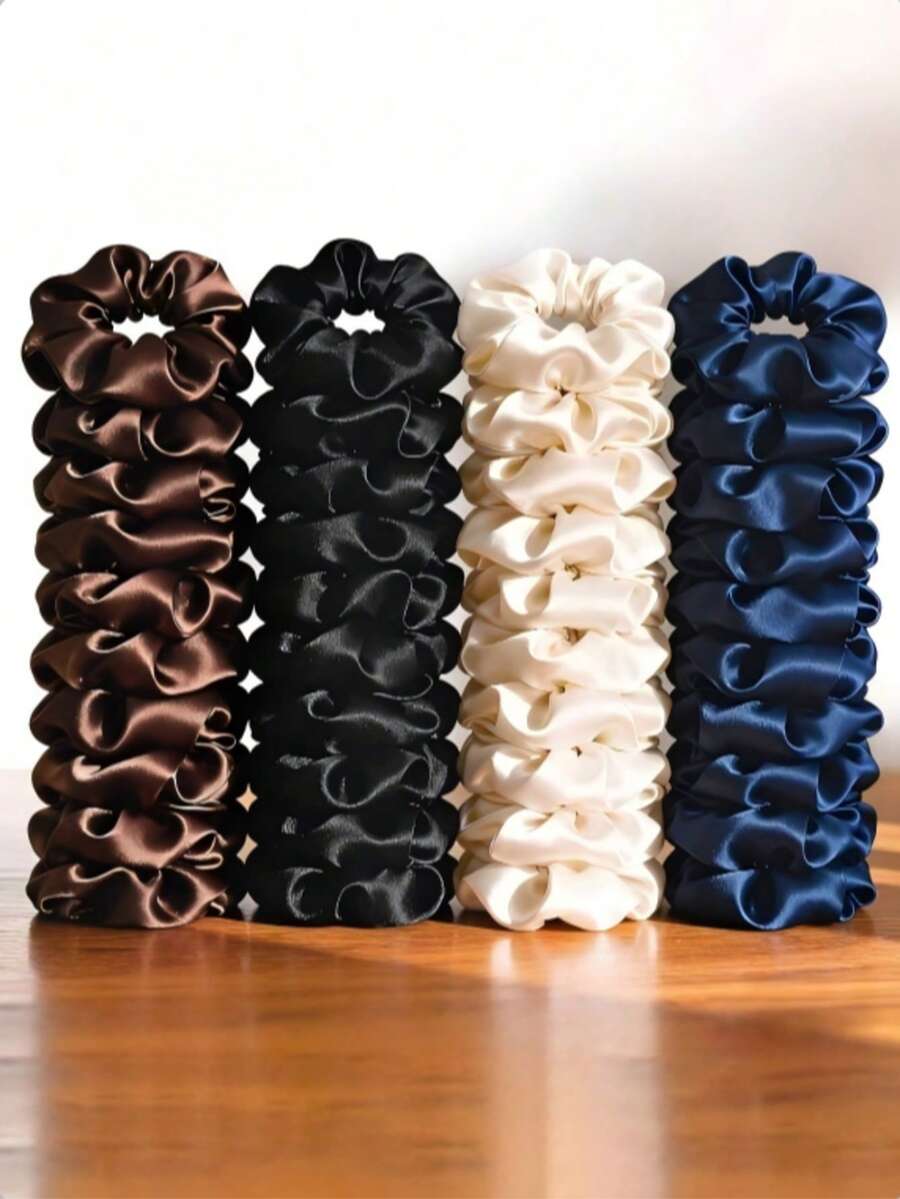 24 piezas de anillos para el cabello de satén de gran tamaño, clásico y versátil en cuatro colores, sin daño al cabello, alta elasticidad, estilo simple para el día a día - Multicolor - Ver 1