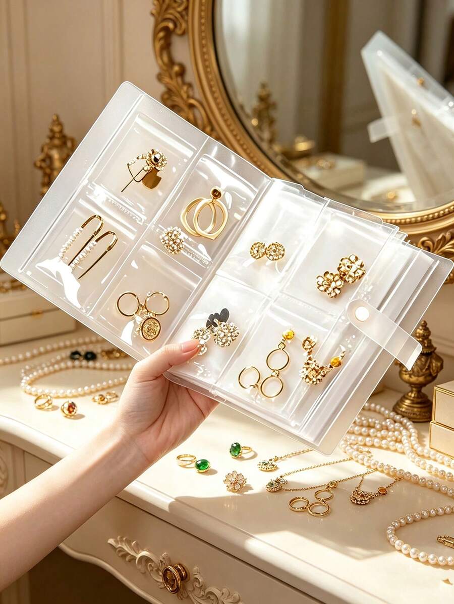 1件磨砂透明珠寶收納書，可重複使用的小物品收納器，多功能便攜式塑料珠寶收納袋/盒－84/160個透明口袋，防氧化拉鍊密封袋，大容量展示盒，可收納耳環、戒指、項鍊，旅行收納