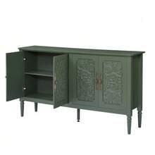 Antique-Style Buffet With Relief Carvings, Large Storage Space And Rounded Corners – Classic Storage Cabinet For Dining Room, Living Room And Entryway (Navy Blue) - 綠色 - 查看 5