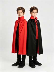 Halloween Kids Vampire Red & Black Double-Layer Cape, Reversible Grim Reaper Cloak For Stage Performance - Multicolor - View 2