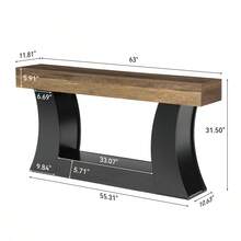 FINMIND 63-Inch Extra Long Farmhouse Console Table With Storage, 2-Tier Narrow Sofa Table For Behind Couch, Brown Black Entryway Accent Table For Living Room, Hallway, Entrance, Or Foyer - Brown & Black - View 3