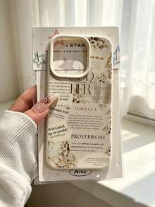 Minimal Neutral Floral Bible Scripture Quote Patchwork Pattern Phone Case, Full Lens Anti-Drop Matte Leather TPU Daily Religious Cellphone Case Compatible With Apple 18 18pro 18promax 17 17pro 17promax 17 16 15 14 Protective Shell Air Compatible With Samsung Series - White - View 1