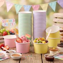 10/20/40pcs Macaron 4-Color Disposable Paper Ice Cream Cups, 9oz Smooth Matte Solid Color Dessert Bowls, Multi-Color Rolled Edge Snack Cups, Suitable For Birthday, Summer Picnic, Baby Shower, School Party Food Tableware - Macaron Colors - View 8