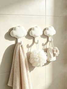 Ins Cream Style 3D Cloud No-Drill Wall Hook, Traceless Adhesive Wall Hanging Hook, Creative White Cloud Design Entryway Key & Bag Storage Rack, Bathroom Towel Wall Mount Decorative Adhesive Hook - View 9