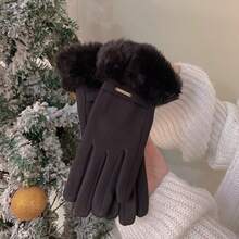 1 Pair Solid Color Winter Gloves, Classic Style, Cashmere Fabric, Thick Fleece Lining, Soft Cuff, Touchscreen Compatible, Warm And Cold-Resistant - Style 1 - View 4