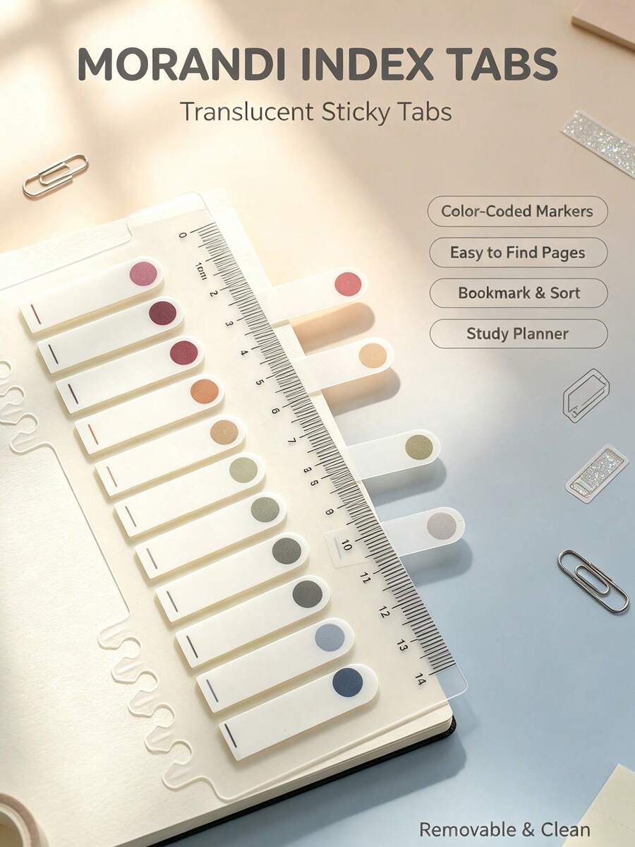 1/2pcs Morandi Color Semi-Transparent Index Tabs, Low Saturation Gentle Color Palette, Simple And Fresh Style, Strong Adhesion And Anti-Curling, High Transparency, Does Not Obscure Text, Quickly Mark Books, Notebooks, Document Key Content, Easy To Categorize And Find, Lightweight And Compact, Smooth Writing, Suitable For Student Learning, Office Document Organization, High Aesthetic, Practical Page Marker Stationery, Back To School Season Recommended, Christmas Gift, Halloween Gift, Thanksgiving Gift - one-size - View 1