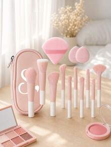 Professional Makeup Brush Set, Includes Foundation Brush, Concealer Brush, Eyeshadow Brush, Eyebrow Brush, Storage Bag, Soft Bristle Design, Essential Makeup Brushes, Perfect For Makeup Application, Covers Blush Brush, Foundation Brush, Eyeshadow Brush, Lip Brush And More, Suitable For Eyeshadow, Foundation And BB Cream Application, Designed For Beginners And Makeup Enthusiasts - Multicolor - View 2
