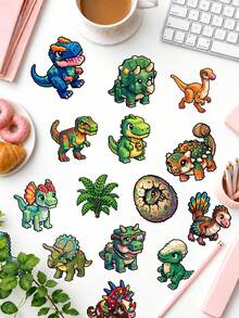 50Pcs Cute Pixel Dinosaur Vinyl Sticker Set, Pixel Art Dino Decals For Dinosaur & Pixel Art Lovers Gift, Back To School Supplies Craft Kit & Journal Supplies - Multicolor - View 1