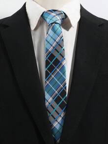1PC Men's Fashion Versatile Striped Plaid Pattern Tie Suitable For Daily Wear, Shopping, Banquet, Party, Business, Dating - Multicolor - View 7
