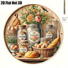 2D 1pc Vintage Floral & Kitchen Utensils Wall Art - Printed Pattern With White Flowers, Green Leaves And "Food" Label Design, Perfect For Kitchen, Bedroom, Living Room, Kitchen Wall Decor | Rustic Decor (Random Hole Position) - A - View 6