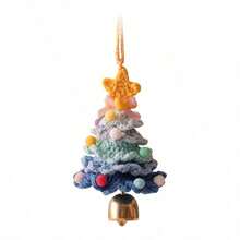 Handmade Crochet Christmas Tree Ornament, Cute Plush Knitted Mini Xmas Tree Hanging Charm, Car Rearview Mirror Pendant, Holiday Home Room Decor Festive Gift - Multi-color - View 4