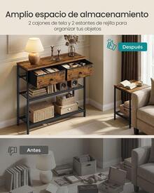 2026-HOT:Colección - Mesa Consola, con 2 Estantes de Rejilla, Salón, Recibidor |   Para entrada, sala de estar, 3 cajones de tela, negro ébano, colección BELLAH ULGS098B201 - Marrón - Ver 5