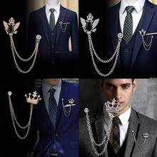 Premium Men's Brooch British Style Suit Chain Pin Diamond Crown Badge Vintage Corsage - Multicolor - View 9