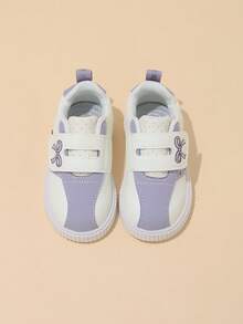 Korean Style Taro Purple Girls' Toddler Walking Shoes, Cartoon Kids' White Sneakers With Hook And Loop, Soft Sole, Anti-Slip, Wear-Resistant Baby Board Shoes - Purple - View 5