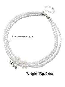 Fashionable, Elegant And Simple Multi-Layered Flower-Shaped Faux Pearl Necklace For Women, Suitable For Daily Wear. - White - View 4