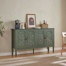 Antique-Style Buffet With Relief Carvings, Large Storage Space And Rounded Corners – Classic Storage Cabinet For Dining Room, Living Room And Entryway (Navy Blue) - 綠色 - 查看 2