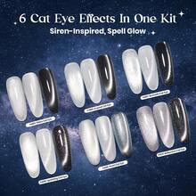 Beetles 6 Colors 9ML Silver Cat Eye Gel Nail Polish Set, Dusted Galaxy Magnetic Glass, Crystal, Pearl, Reflective & Glitter Gel Polish With 2 Magnets, DIY Color Card, Soak Off UV LED - 6 Colors 9ML Silver Cat Eye - 查看 2