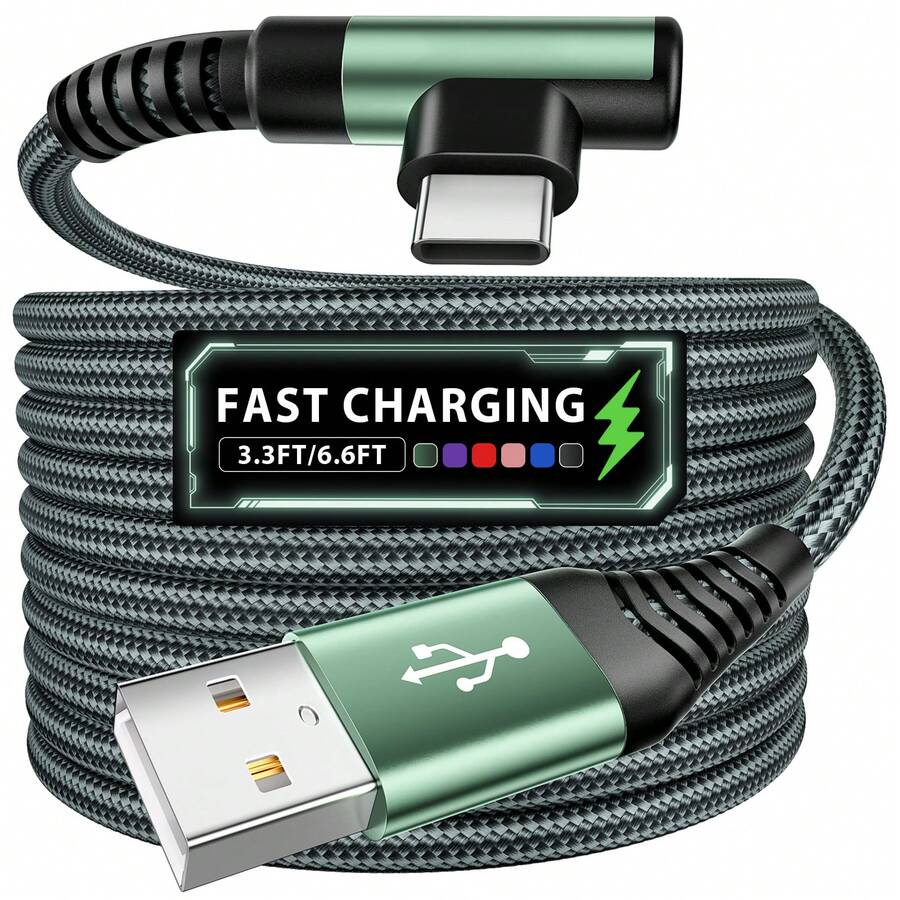 Tzlrxl Fast Charging Data Cable USB A To USB C, 480Mbps Data Sync Cable, Durable Braided Metal Connector, 3.3ft & 6.6ft Optional, Multiple Colors - Green - View 1