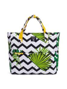 Pomelo Best 35L Polyester Large Beach Bag Solid Black Tropical Wavy Floral Flip Flop Print 9 Compartments Waterproof Sandproof Travel Shoulder Handbag - Multicolor - View 12