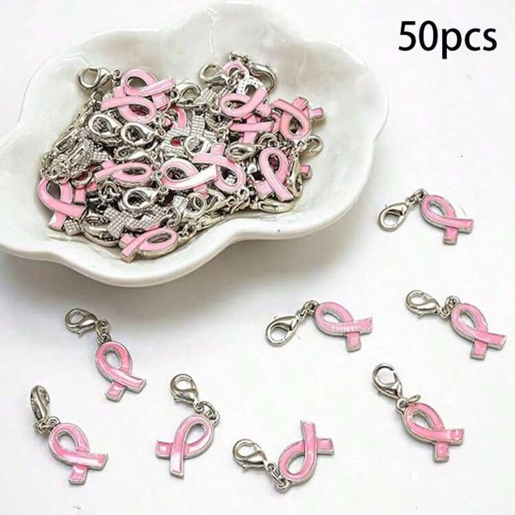 2026 Breast Cancer Awareness Keychains - 10/30/50pcs Pink Enamel With Lobster Clasp, October Fundraising Event Survivor Support Women Gifts - Multicolor - View 8