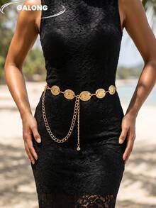 Vintage Heavy-Duty Gold Metal Waist Chain With Carved Round Coin Pendant And Multi-Layer Tassel, Sexy Style For Runway, Party And Vacation - Retro Waist Chain - View 6