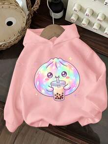 Tween Girl Fun Print Sweatshirt, Warm And Comfortable Thermal Lined Pullover Sweatshirt For Autumn/Winter - Pink - View 1